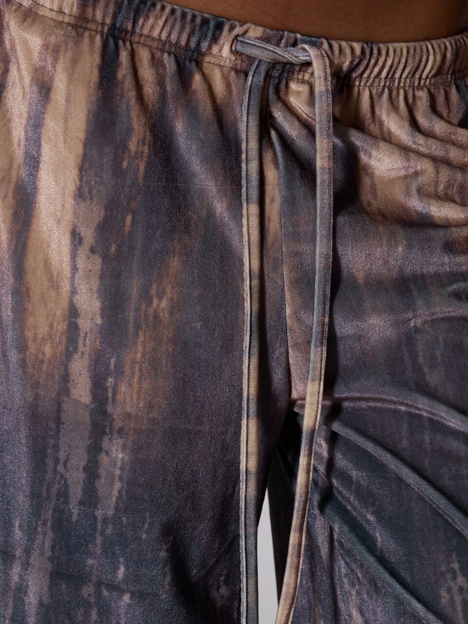 Brown Printed Velour Wide Leg Pants