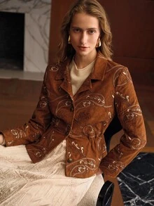 MOTF PREMIUM WOMEN'S PAISLEY EMBROIDERED SINGLE-BREASTED JACKET - Brown - View 7