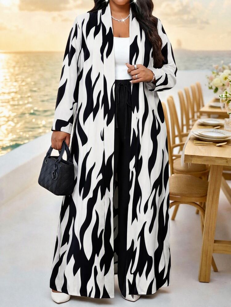 SHEIN Lady CURVE 大尺碼時尚通勤全印花夾克與長褲兩件套 - 彩色 - 查看 6