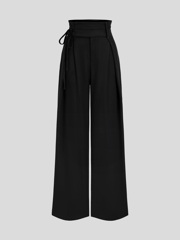 Sweetra Damskie długie spodnie w stylu casualowym i seksownym, klasyczna czerń, unikalny design wiązania, wczesna jesień, leniwy zestaw do dojazdów, minimalistyczny, wszechstronny, profesjonalny biurowy look