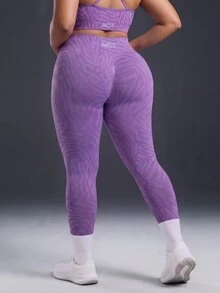 Powerista Women's Plus Size Seamless Zebra Print Tight Leggings Breathable Soft Fabric Casual Tropical Purple Workout Summer Autumn All Season Gym - Purple - View 1