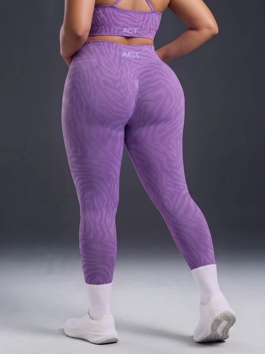 Powerista Women's Plus Size Seamless Zebra Print Tight Leggings Breathable Soft Fabric Casual Tropical Purple Workout Summer Autumn All Season Gym - Purple - View 1