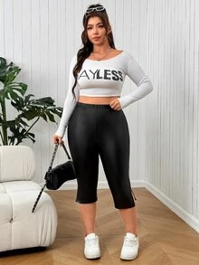 SHEIN EZwear 大尺碼時尚百搭通勤緊身褲 - 黑色 - 查看 3
