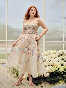 MOTF PLUS SIZE WOMEN'S ELEGANT PREMIUM FLORAL PRINT BELTED COCKTAIL SLIP DRESS - Multicolor - View 4