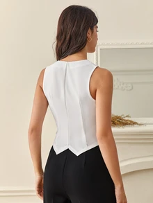 SHEIN Tall 秋冬款純色鈕扣前襟背心西裝外套 - 白色 - 查看 2