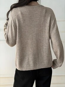 DAZY Women's Comfortable Single-Breasted Long Sleeve Knit Cardigan Fall - Apricot - View 3