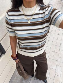 Siren Gaze Casual Minimalist Style Colorful Striped Women's Knit Top, Suitable For Autumn/Winter, Versatile - Multicolor - View 7
