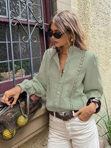 Serisse Women's Solid Color Casual Versatile Daily Wear Shirt - Mint Green - View 7