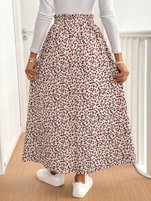 SHEIN Frenchy 女款碎花側開衩荷葉邊腰部中長裙 - 彩色 - 查看 2