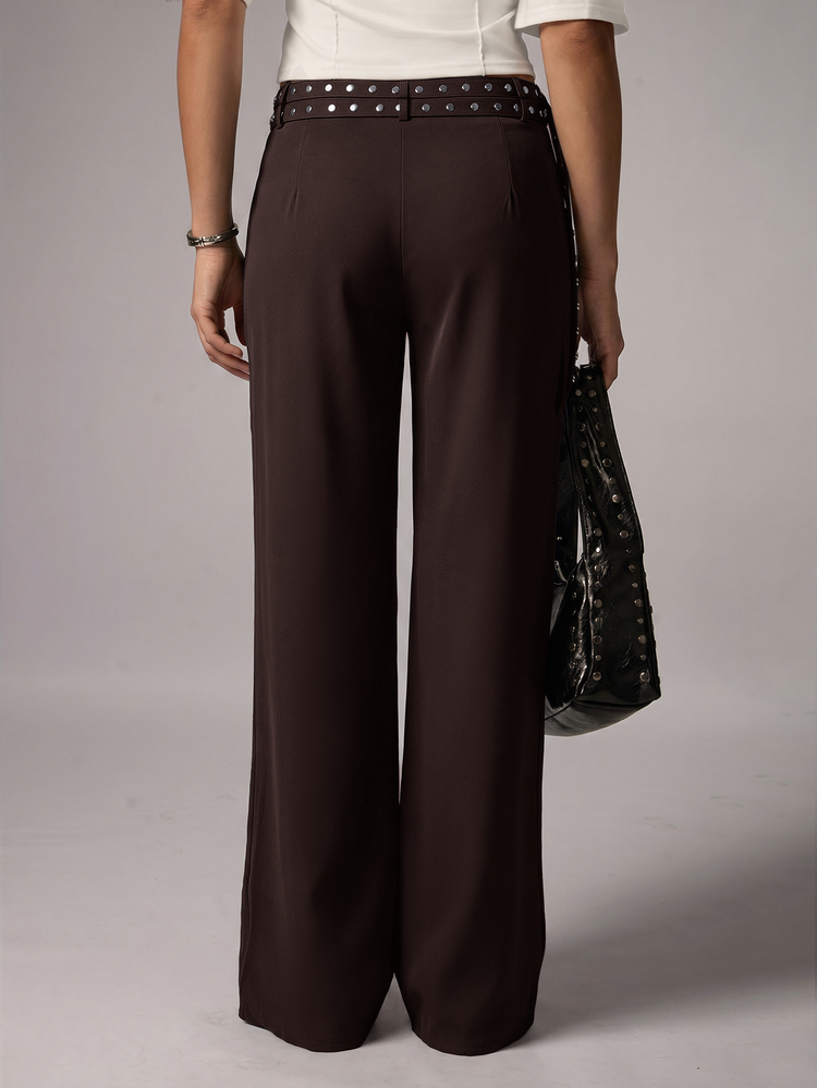 Avenya Women's Studded Decor Casual Versatile Daily Wear Long Pants - Coffee Brown - View 2