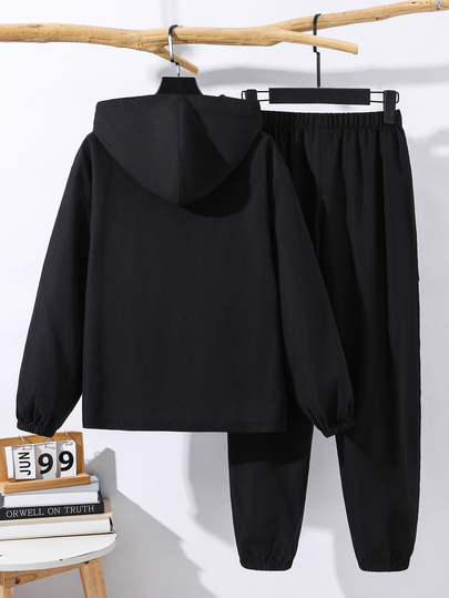 SHEIN 2pcs/Set Teen Boy Casual Sports Graphic Contrast Color Hoodie Jacket And Pants Set,Autumn/Winter