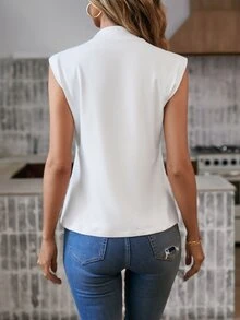 Easowa 女款立領寬肩絎縫套頭上衣，可追溯棉質面料，休閒寬鬆優雅通勤老錢風T恤，秋冬款 - 彩色 - 查看 4