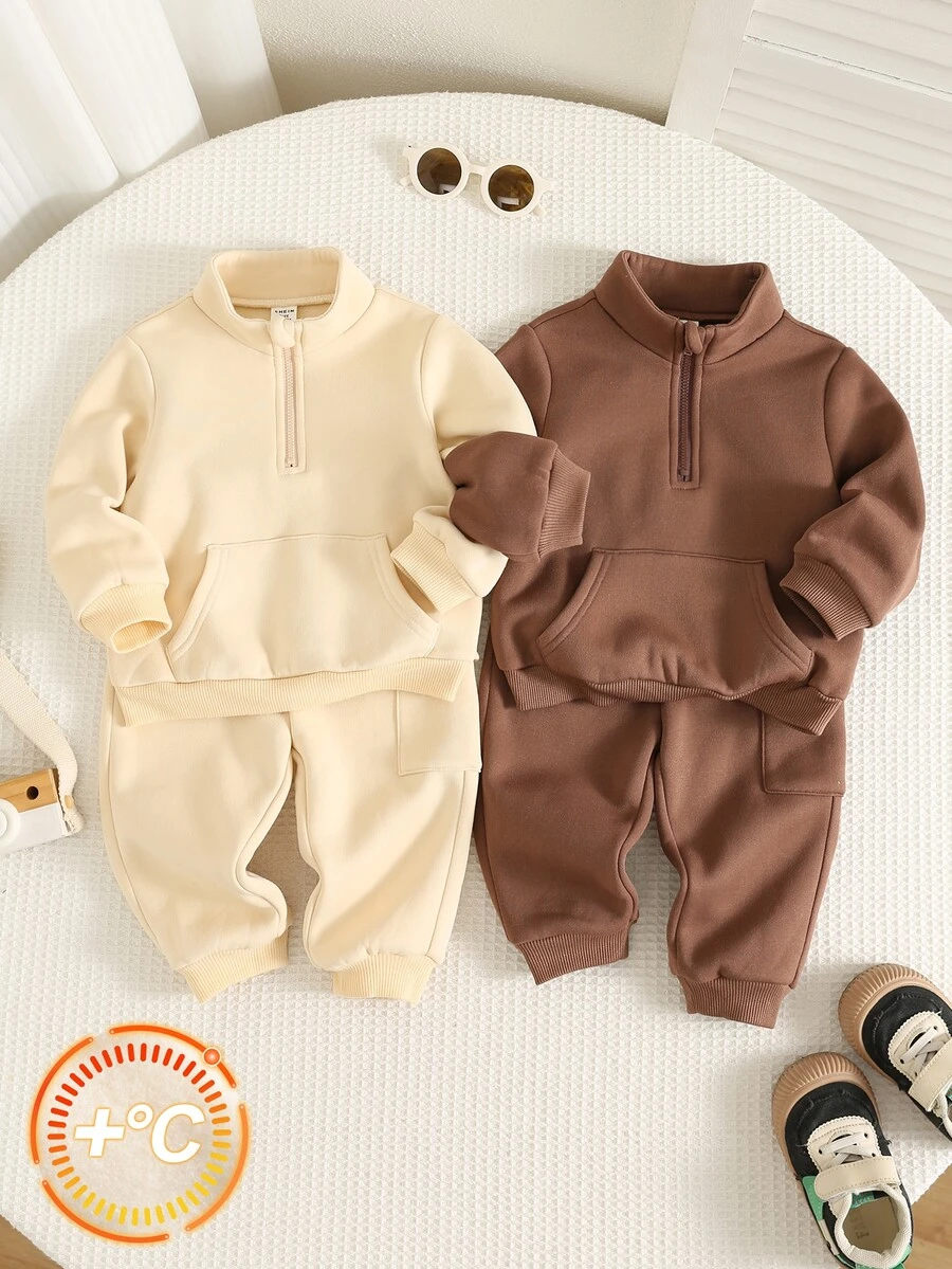 SHEIN Baby Boy Knitted Soft Crew Neck Long Sleeve Pullover Sweatshirt & Elastic Waist Long Pants 4-Piece Set, Versatile & Comfortable - Multicolor - View 1