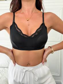 Moonlight&Mama 1pc Lace Patchwork Wire-Free Comfortable Detachable Nursing Bra - Black - View 3