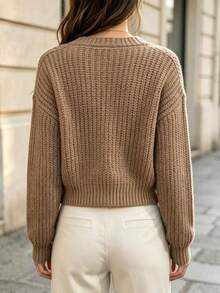 Balvessa Autumn/Winter Casual Versatile Solid Color Cardigan - Camel - View 2