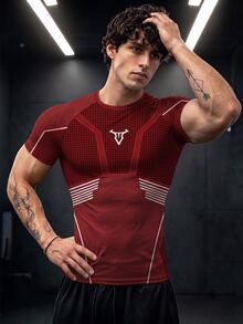 GymBeat Men's Contrast Color Striped Slim Fit Short Sleeve Sports T-Shirt - Multicolor - View 1