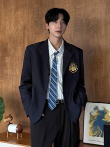 DAZY 男士缺口領休閒百搭通勤旅行西裝外套 - 藏蓝色 - 查看 4