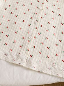 Girls' Casual Cherry Print Pajama Set, Suitable For Autumn/Winter Wear - Multicolor - View 3
