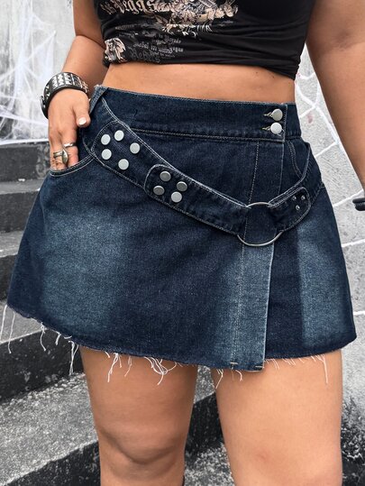 Jeanoix Minifalda de mezclilla casual de uso diario con bolsillos para mujer de talla grande