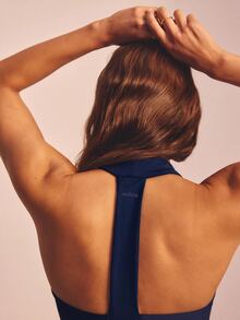 Aralina Leisurewear Active Wide Strap Halter Spring Summer Crop Racer Back Exercise Top Black - Navy Blue - View 5