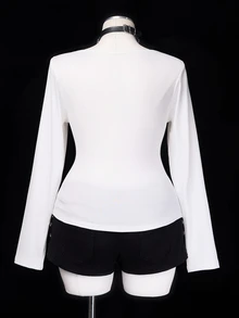 Sunspun Plus Size Subculture Vintage Skull Slim Fit Long Sleeve T-Shirt Fall - White - View 2
