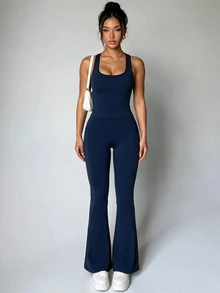 Dewbera Dewbera Women's Solid Color Casual Daily Outdoor Sports Jumpsuit - Navy Blue - View 5
