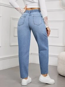 SHEIN Tall 女款破洞設計休閒日常牛仔褲 - 淺色水洗藍 - 查看 2