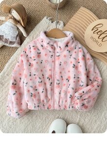 SHEIN 新生兒花卉毛茸茸外套 - 粉色 - 查看 2