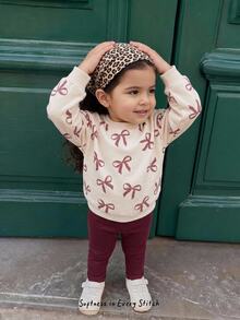 Baby Girl Casual Minimalist Loose Round Neck Sweatshirt & Elastic Waist Long Pants Set, Suitable For Autumn/Winter - Multicolor - View 3