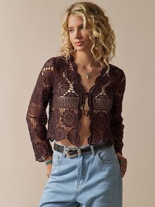 Freevana Women's Solid Color Casual Versatile Daily Cardigan - Coffee Brown - View 3