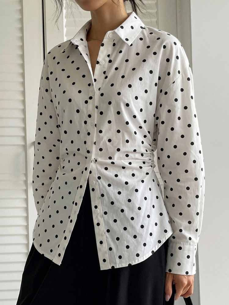 DAZY Autumn New Business Casual Style Waist-Cinching Lapel Collar Women's Blouse - White - View 1