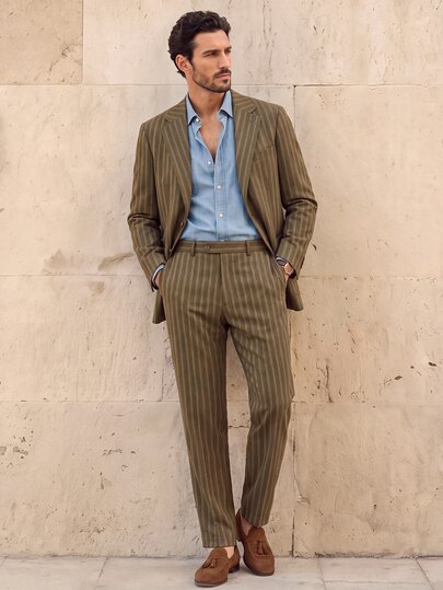 Suiteron Men's Striped Long Sleeve Jacket And Pants Casual Suit Set
