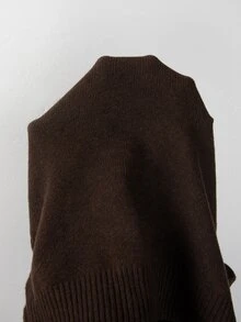 SHEIN Women Fall Winter V Neck Surplice Cable Knit Vest Sleeveless Cropped Knit Waistcoat - Brown - View 8