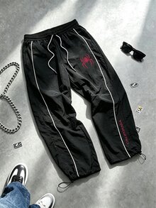 Sport MetroGents 男士蜘蛛圖案抽繩腰鬆身運動長褲 - 黑色 - 查看 3