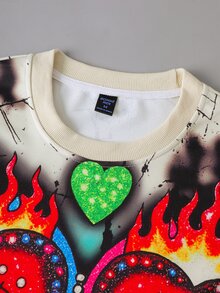 ROMWE MEN Men's Heart Eyes Letter Print T-Shirt - Multicolor - View 3