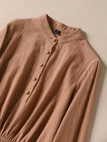 Rusticease Women's Solid Color Pleated Long Sleeve Top And Pants Casual Daily 2 Pieces Set - Brown - View 3
