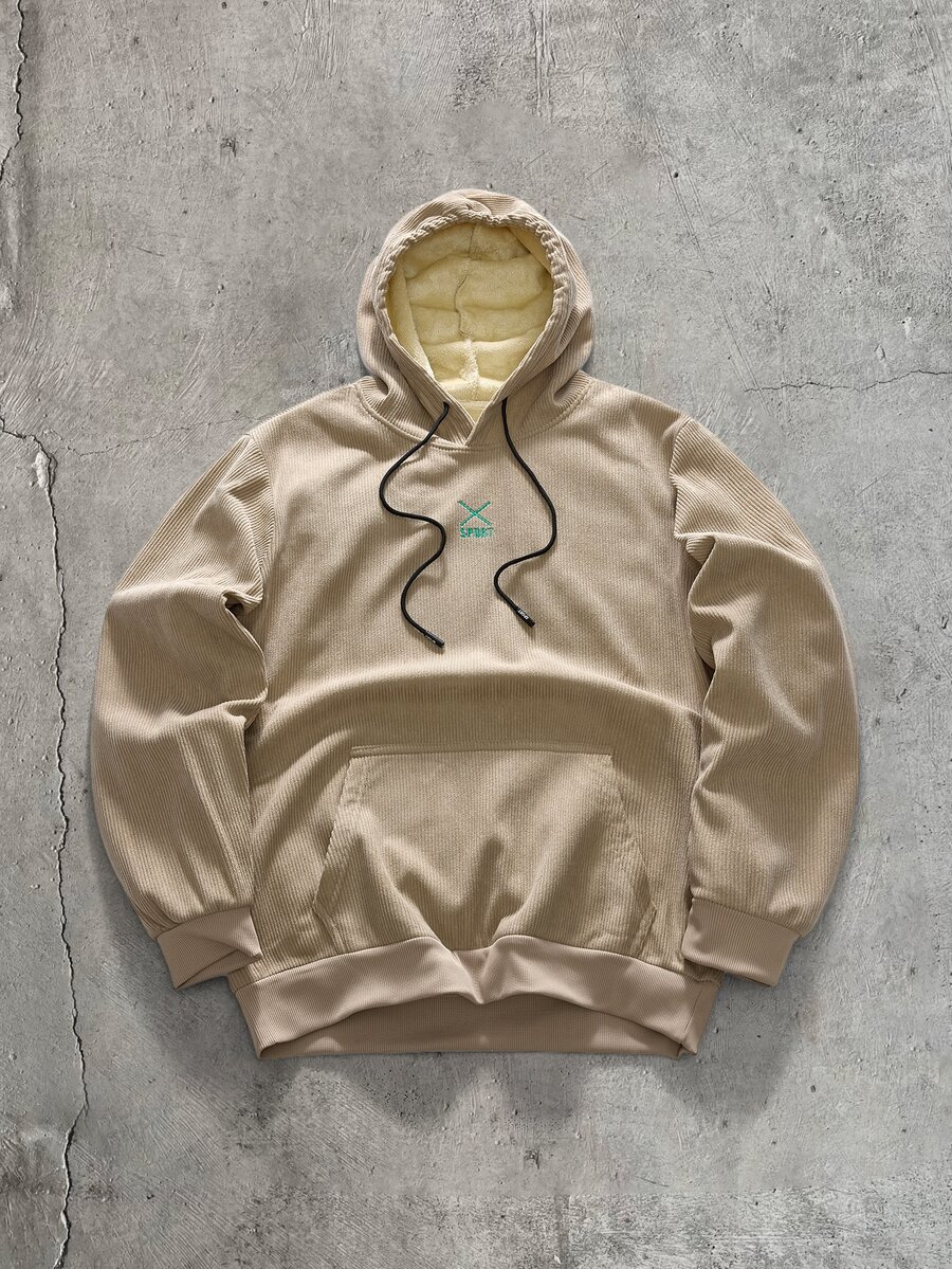 AXEPEAK Men's Casual Versatile Thermal Lined Hooded Pullover Sweatshirt - Apricot - View 1