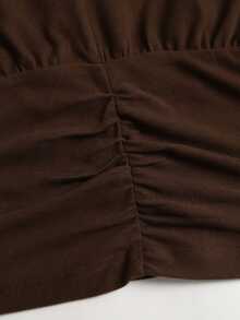 Sweetra Y2K Elegant Versatile Tie-Front Ruched Waist Top - Coffee Brown - View 5