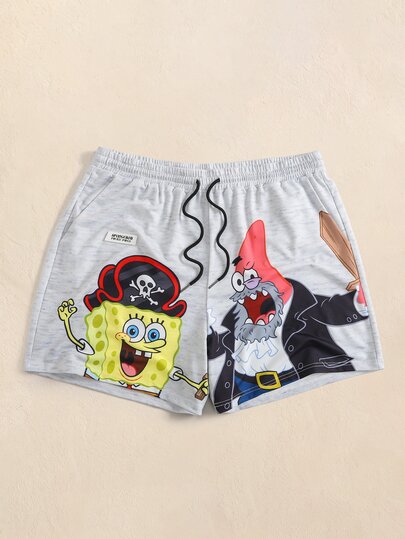 SpongeBob SquarePants | SHEIN Men's Plus Size Cartoon Print Casual Daily Shorts
