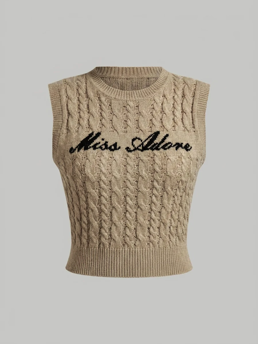 SHEIN MOD Plus Size Letter Print Sleeveless Knit Top - Khaki - View 1