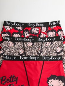 Betty Boop x SHEIN Women's Letter Print Casual Everyday Hipster Panties - Red - View 3