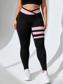 SHEIN Unity Women's Colorblock Striped High Waist Seamless Sports Leggings - Multicolor - View 3