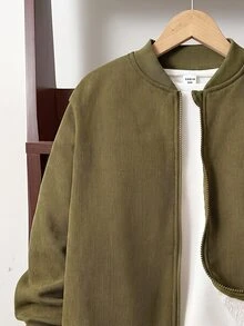 SHEIN 大童男孩燈芯絨抓絨內裡拉鍊棒球夾克，超高CP值，可搭配萬聖節衛衣、秋季衛衣、萬聖節長袖襯衫、男孩衛衣、男孩連帽衫、襯衫、男孩慢跑褲、男孩長褲，適合通勤、上學、日常休閒、大學、旅行、運動，秋冬款 - 彩色 - 查看 5
