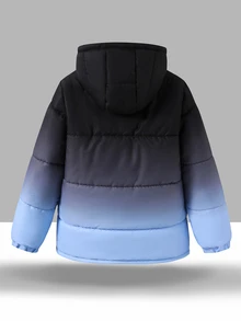 Tween Boys Gradient Digital Print Hooded Padded Padded Coat, Soft Comfortable Fabric, Sunny Handsome Style, Suitable For Autumn/Winter, Outdoor - Blue - View 2