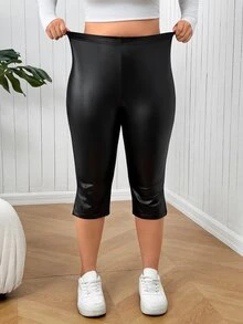 SHEIN EZwear 大尺碼時尚百搭通勤緊身褲 - 黑色 - 查看 1