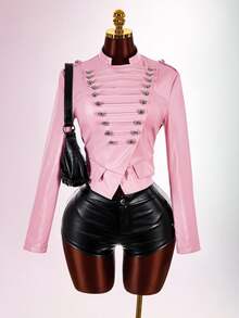 Amplova Jaket Tenun Wanita Napoleon Element Warna Pink - Berwarna merah muda - View 2