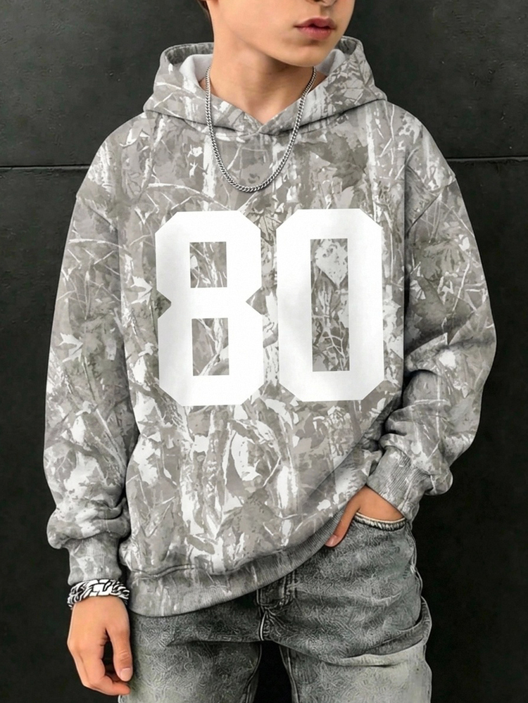 SHEIN Kids Tween Boy Casual Digital Camouflage Pattern Hooded Sweatshirt, Perfect For The Fall/Winter Back-To-School Season. - Multicolor - View 5