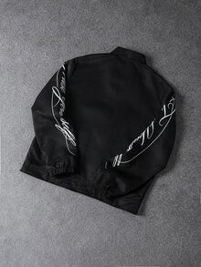 Manfinity CasualCool 男士字母圖案休閒日常長袖夾克 - 黑色 - 查看 2