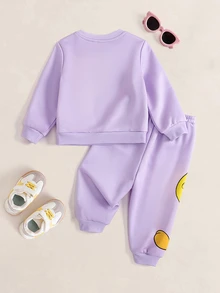 LOONEY TUNES X SHEIN Baby Girl Cartoon Print Sweatshirt & Sweatpants Set - Purple - View 2