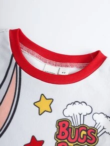 LOONEY TUNES X SHEIN Young Boy Cartoon Print Fitted Loungewear Set - Grey - View 3